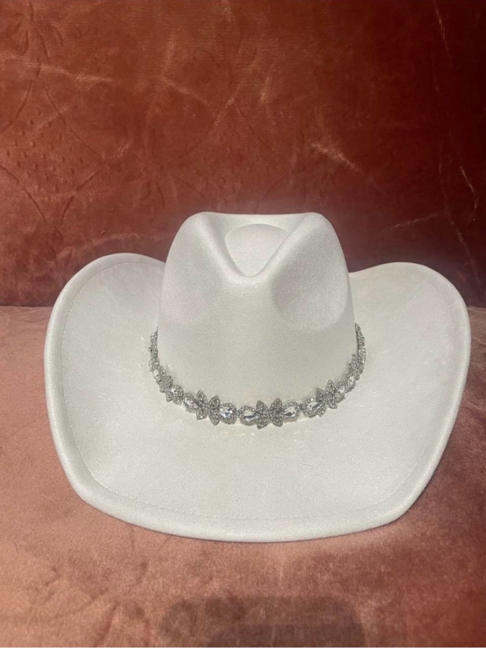 White Women's Rhinestone Floral Band Cowboy Hat